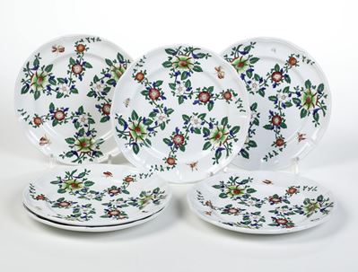 Sei Piatti "fiori N. 1 Vecchia Milano".laveno, Società Ceramica Italiana, Secondo Quarto del XX S...