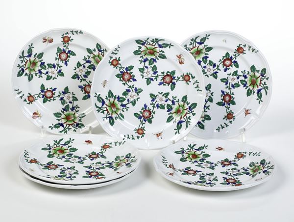 Sei piatti "Fiori N. 1 Vecchia Milano". Laveno, Società Ceramica Italiana, secondo quarto del XX secolo.