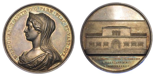 PARMA. MARIA LUIGIA D'AUSTRIA, 1815-1847. Medaglia in argento 1843. Nuovo carcere in Parma.