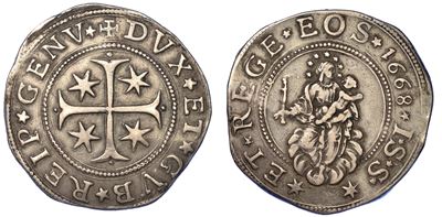 Genova. Dogi Biennali, 1528-1797. Serie della III Fase, 1637-1797. Mezzo Scudo 1668.