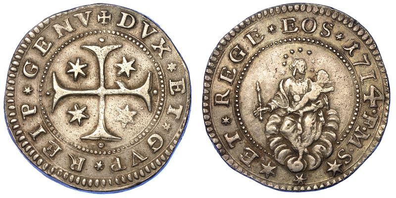 GENOVA. DOGI BIENNALI, 1528-1797. SERIE DELLA III FASE, 1637-1797. Mezzo scudo 1714.  - Auction Numismatics - Cambi Casa d'Aste