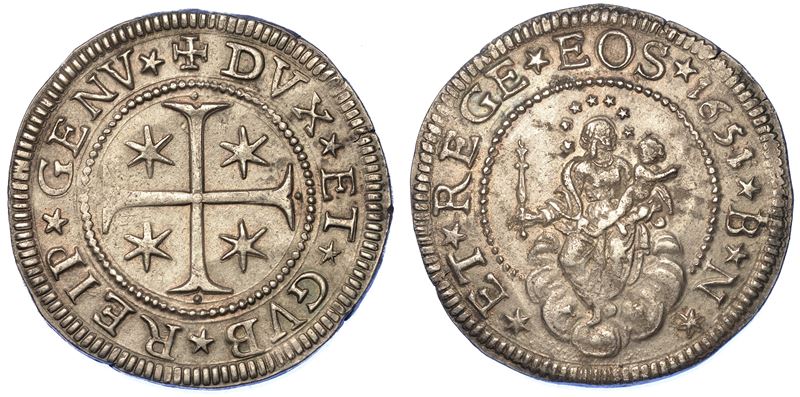 GENOVA. DOGI BIENNALI, 1528-1797. SERIE DELLA III FASE, 1637-1797. Mezzo scudo 1651.  - Auction Numismatics - Cambi Casa d'Aste