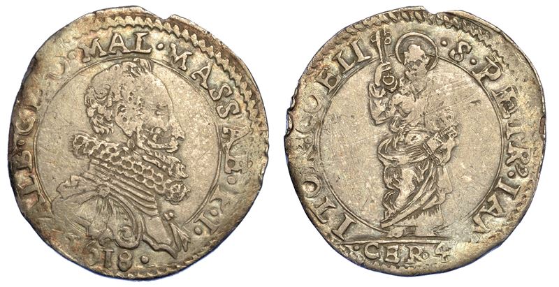 MASSA DI LUNIGIANA. ALBERICO I CYBO MALASPINA, 1568-1623 (II periodo). Da 4 Cervie 1618.  - Auction Numismatics - Cambi Casa d'Aste
