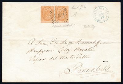 1872, S. Marino, Precursori, Busta da S. Marino per Pennabilli, del 26/11/1872, Affrancata con Co...