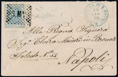1870, S. Marino, Precursori, Bustina per Napoli del 30 Luglio 1870, Affrancata con 20c. D’italia ...
