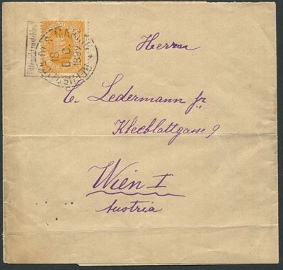 1892, S.marino, Fascetta per Stampe per Vienna, Affrancata con 5c. Giallo Arancio (2a).