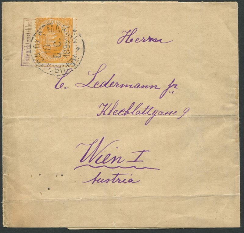 1892, S.Marino, fascetta per stampe per Vienna, affrancata con 5c. giallo arancio (2a).  - Asta Storia Postale e Filatelia - Cambi Casa d'Aste