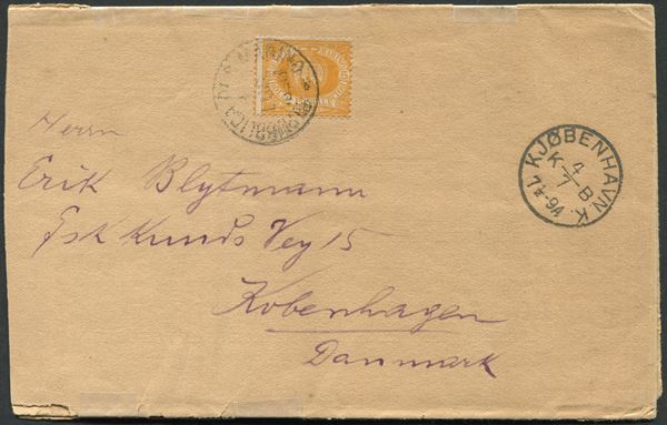 1893, “San Marino Philatelist” ripiegato e affrancato con il valore da 5c. giallo (2)