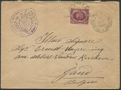 1894, S.marino, Busta per Gand (belgio) Affrancata per 25c. (5)
