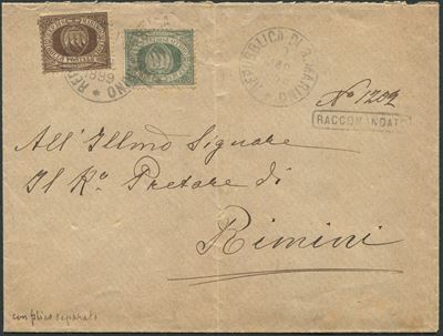 1899, S.marino, Busta Raccomandata per Rimini del 9 Marzo 1899, Affrancata con 5 Cent. Verdegrigi...