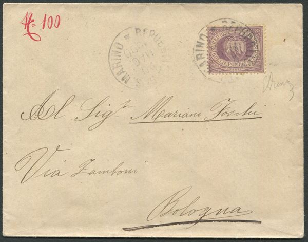 1900, S.Marino, Busta per Bologna affrancata con 20 cent. lilla (29)