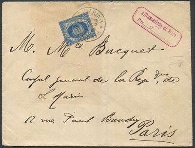 1903, S.marino, Busta per il Console Generale di S. Marino a Parigi, Affrancata con 25c. Azzurro ...