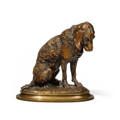Cane seduto in bronzo fuso e patinato