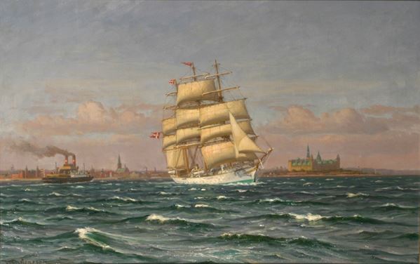 Vilhelm Arnesen - Marina con veliero in navigazione