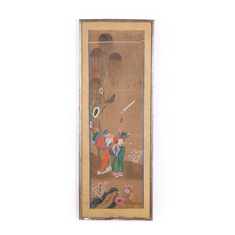 Dipinto raffigurante saggio con musicista, Cina, Dinastia Qing, XIX secolo  - Asta Arte Asiatica - Cambi Casa d'Aste