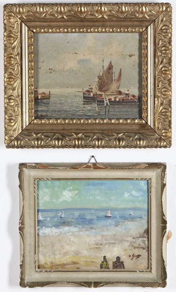 Due dipinti con scene costiere