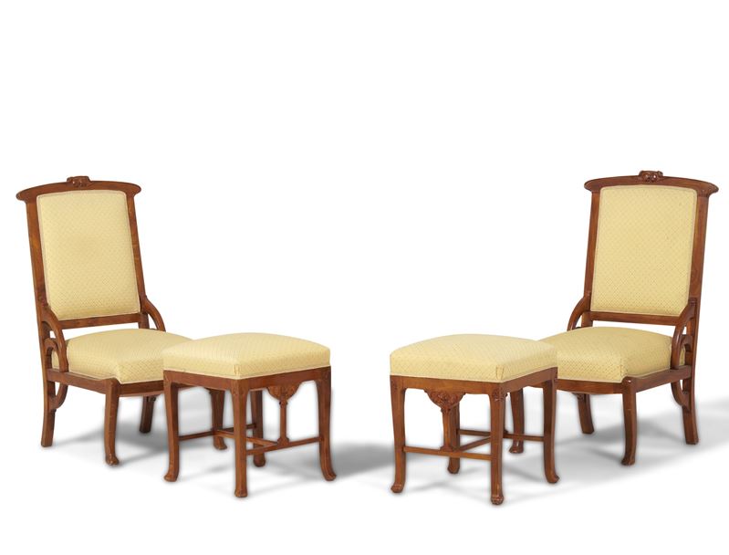 Ernesto Basile : Due sedie con sgabelli Art Nouveau  - Asta Antiquariato - Cambi Casa d'Aste