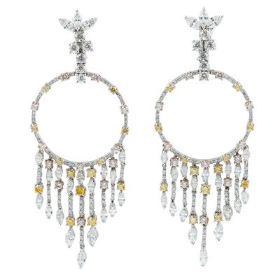 Pederzani, Orecchini a cascata con diamanti bianchi e fancy color