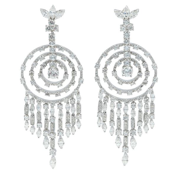 Pair of diamond cascade frange earrings. Signed Pederzani