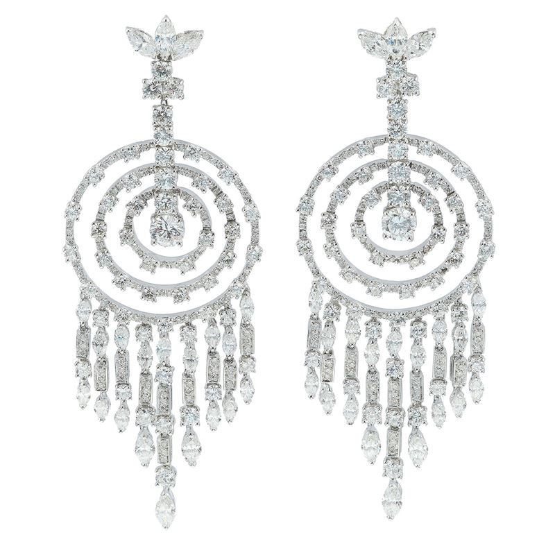 Pair of diamond cascade frange earrings. Signed Pederzani  - Auction Vintage Jewellery - Cambi Casa d'Aste