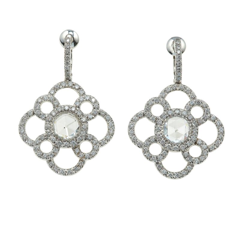 Pederzani. Orecchini con diamanti taglio rosa per ct 1.44 e diamanti taglio brillante per ct 1.22  - Asta Fine Jewels - Cambi Casa d'Aste
