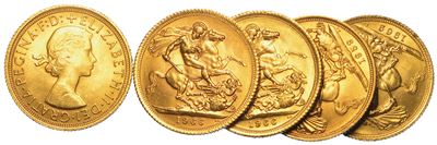Regno Unito. Elizabeth II, 1953-2022. Lotto di Cinque Monete.