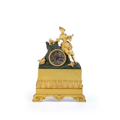 Pendola da Tavolo in Bronzo Dorato e Brunito. XIX-XX Secolo Vetro Rotto