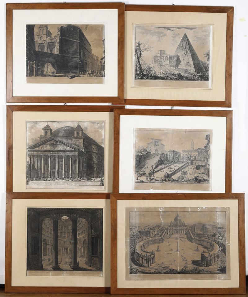 Giovanni Battista Piranesi (Mogliano Veneto, 4 ottobre 1720 – Roma, 9 novembre 1778) Lotto di sette vedute di Roma antica e moderna  - Auction Prints - Cambi Casa d'Aste