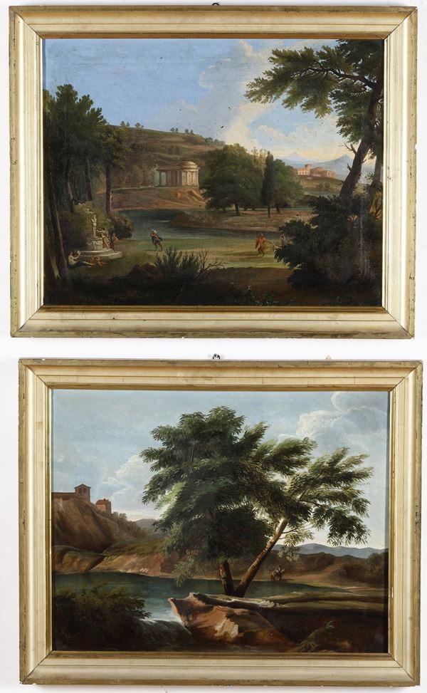 Scuola del XVIII-XIX secolo secolo Paesaggi con figure
