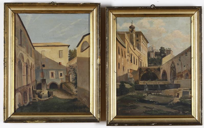 Anonimo del XIX secolo Coppia di vedute  - olio su tela - Auction From the 19th century to contemporary art - Cambi Casa d'Aste