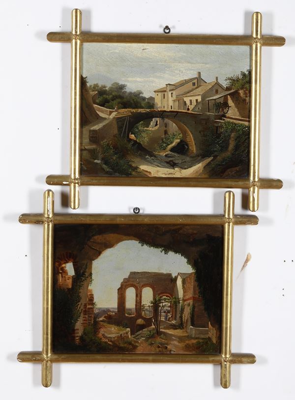 Quattro paesaggi rurali ad olio su tela. Due firmati Emilia Riccioli