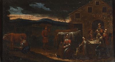 Scene di genere con contadini, olio su tela