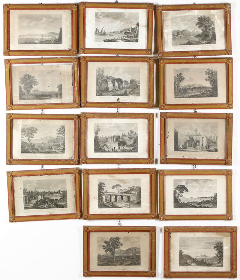 Collezione di 14 stampe incorniciate con paesaggi; alcuni con rovine romane  - Auction Prints - Cambi Casa d'Aste