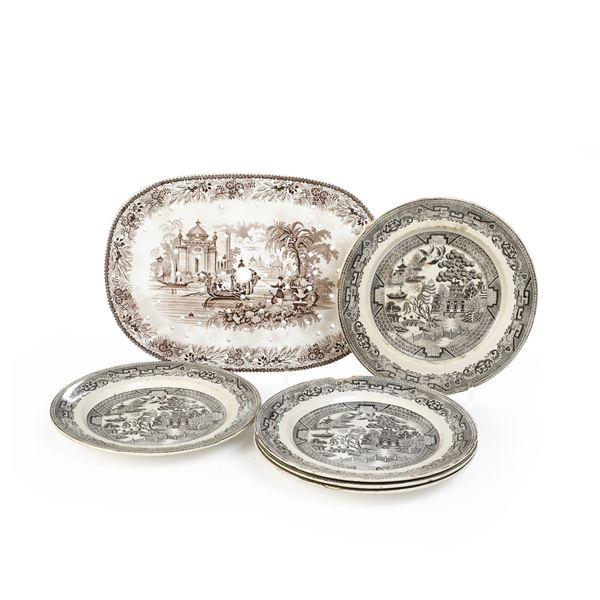 Cinque piatti. Milano, Società Ceramica Richard, ultimo quarto del XIX secolo.