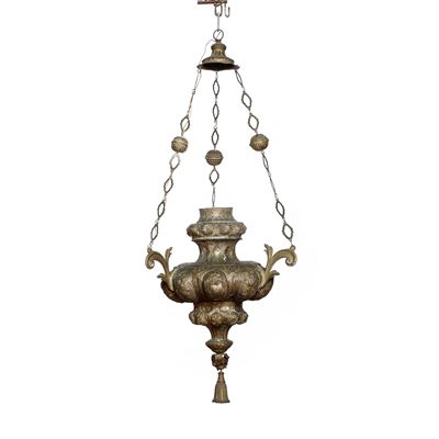 Lampadario per Santissimo in Metallo Sbalzato. XIX Secolo
