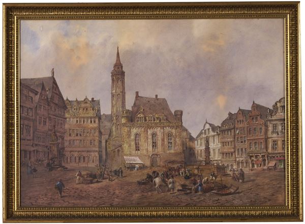 Scuola fiamminga del XIX secolo Veduta di Gent
