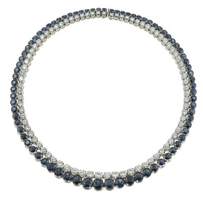 Girocollo con Diamanti Taglio Brillante per Ct 16.50 Circa e Zaffiri Taglio Rotondo per Ct 22.50 ...