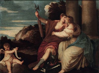 Il bacio tra la Giustizia e la Pace, olio su tela