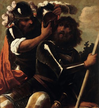 Coppia di soldati in armatura, olio su tela