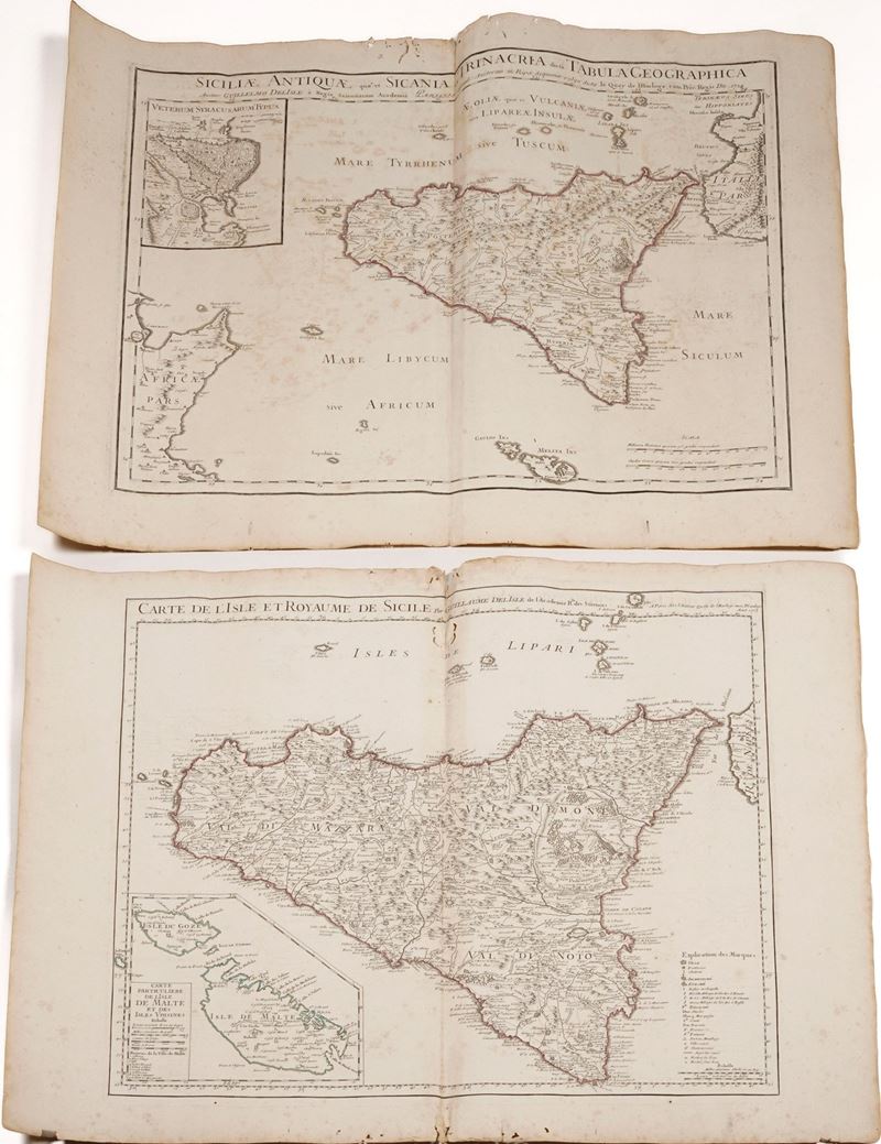 Gullaulme Del Isle. Cart de l’isle et royaume de Sicile... A Paris, Chez l’autor, 1717.  - Auction Prints, Views and Maps - Cambi Casa d'Aste