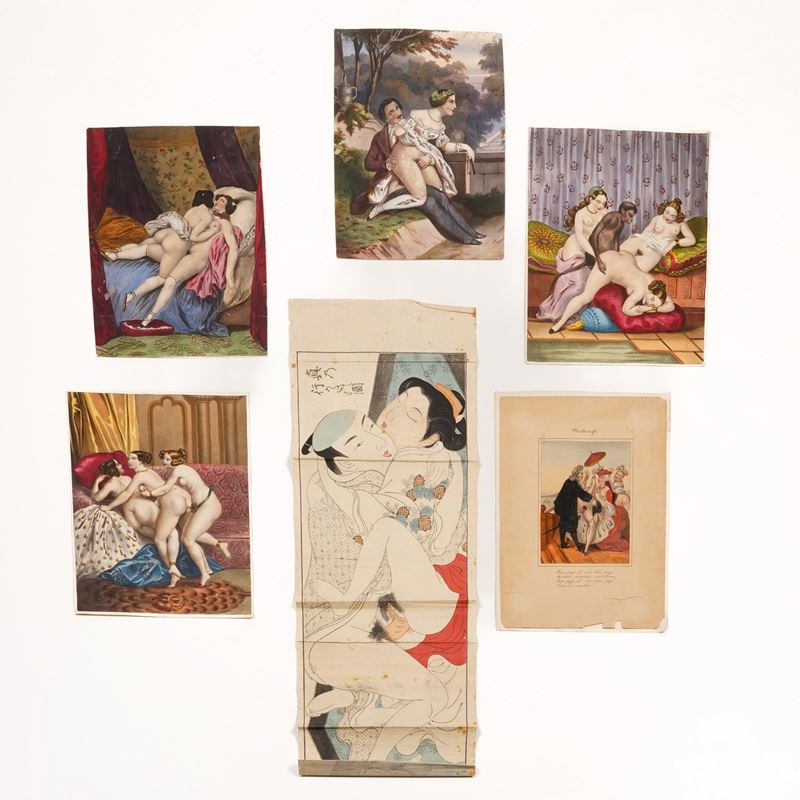 Stampe erotiche-cromolitografie. Sei stampe di soggetto pornografico.  - Auction Prints, Views and Maps - Cambi Casa d'Aste