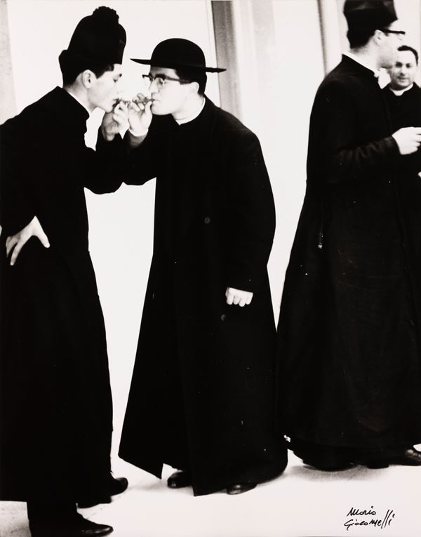 Mario Giacomelli - Smoking priests, from the series "Io non ho mani che mi accarezzino il volto"