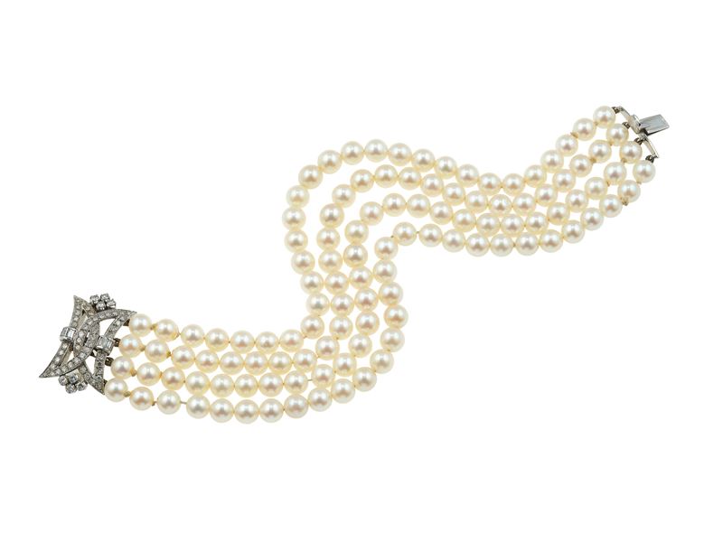 Bracciale a 4 fili di perle coltivate  - Asta Fine Jewellery - Cambi Casa d'Aste