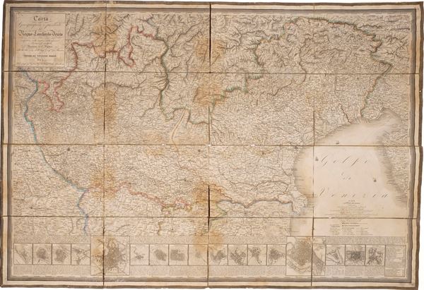 Giuseppe Pezze-C. Pinchetti. Carta geografica e postale del regno Lombardo Veneto. Milano, Cogliati, 1845.