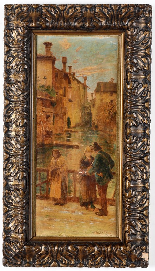 Anonimo del XIX-XX secolo Veduta di canale con figure