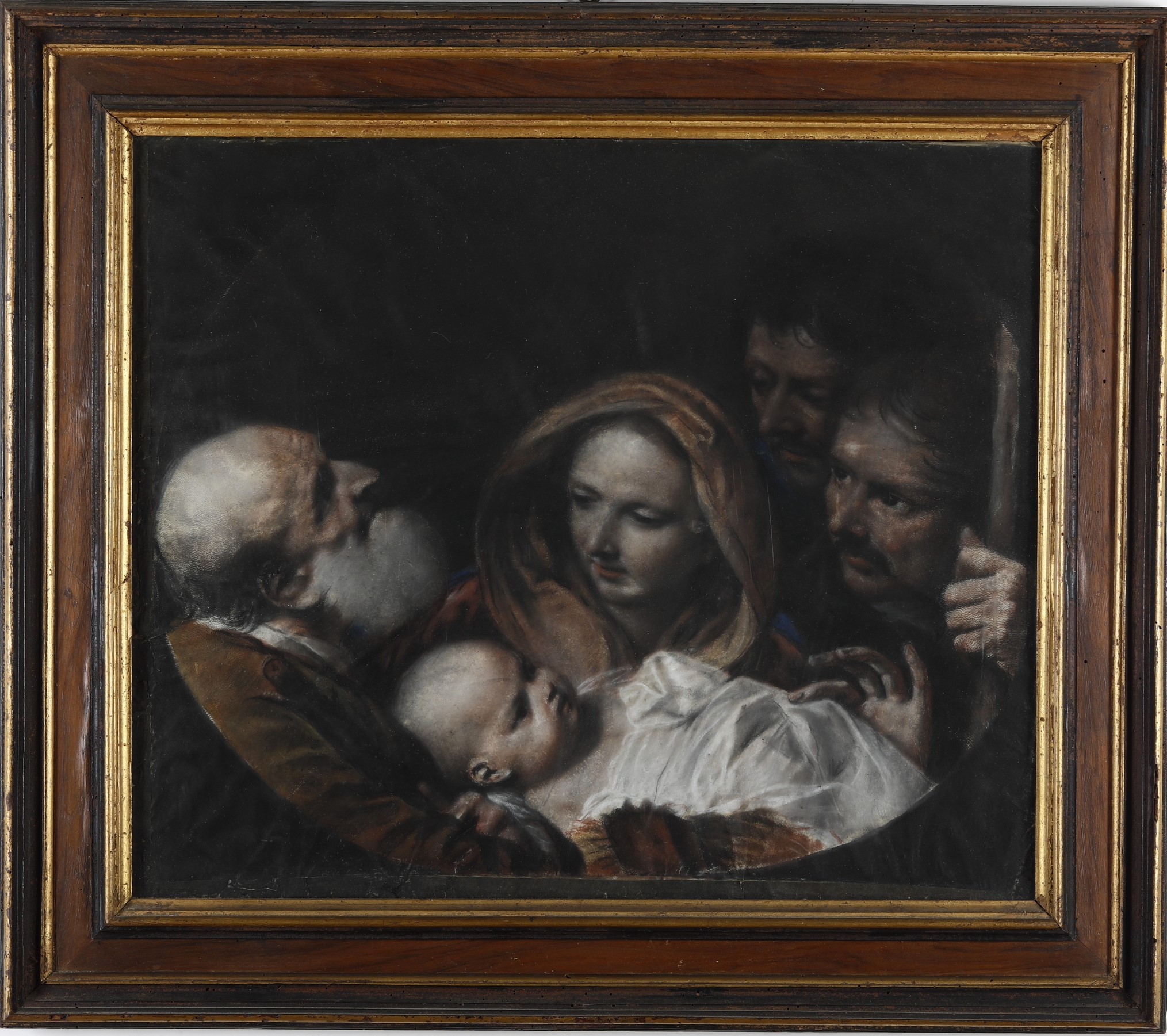 Scuola emiliana del XVII secolo, Adorazione del Bambino, pastello su pergamena
