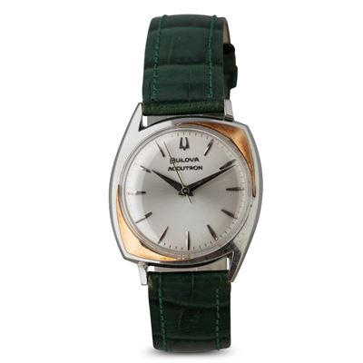 Accutron Solo Tempo Quadrante Argentè in Acciaio con Placche in Oro, Movimento Elettromeccanico, ...