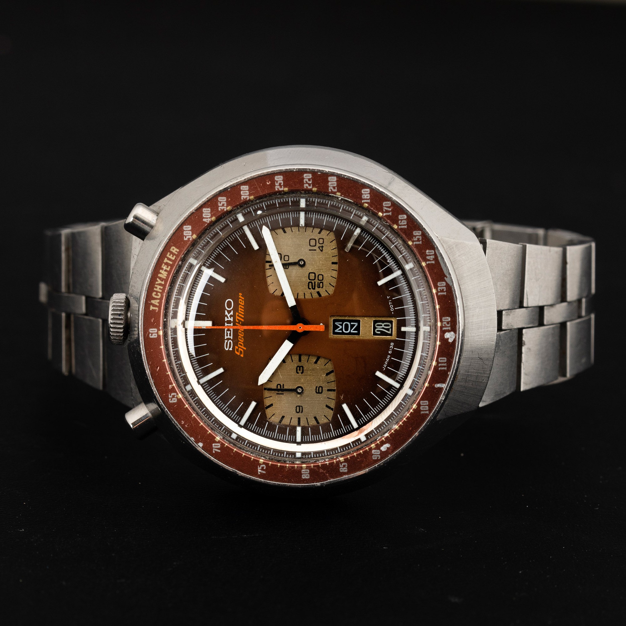 Seiko - Bull Head Cronografo in Acciaio Due Contatori, Quadrante Marrone Degradè con Indicazione ...