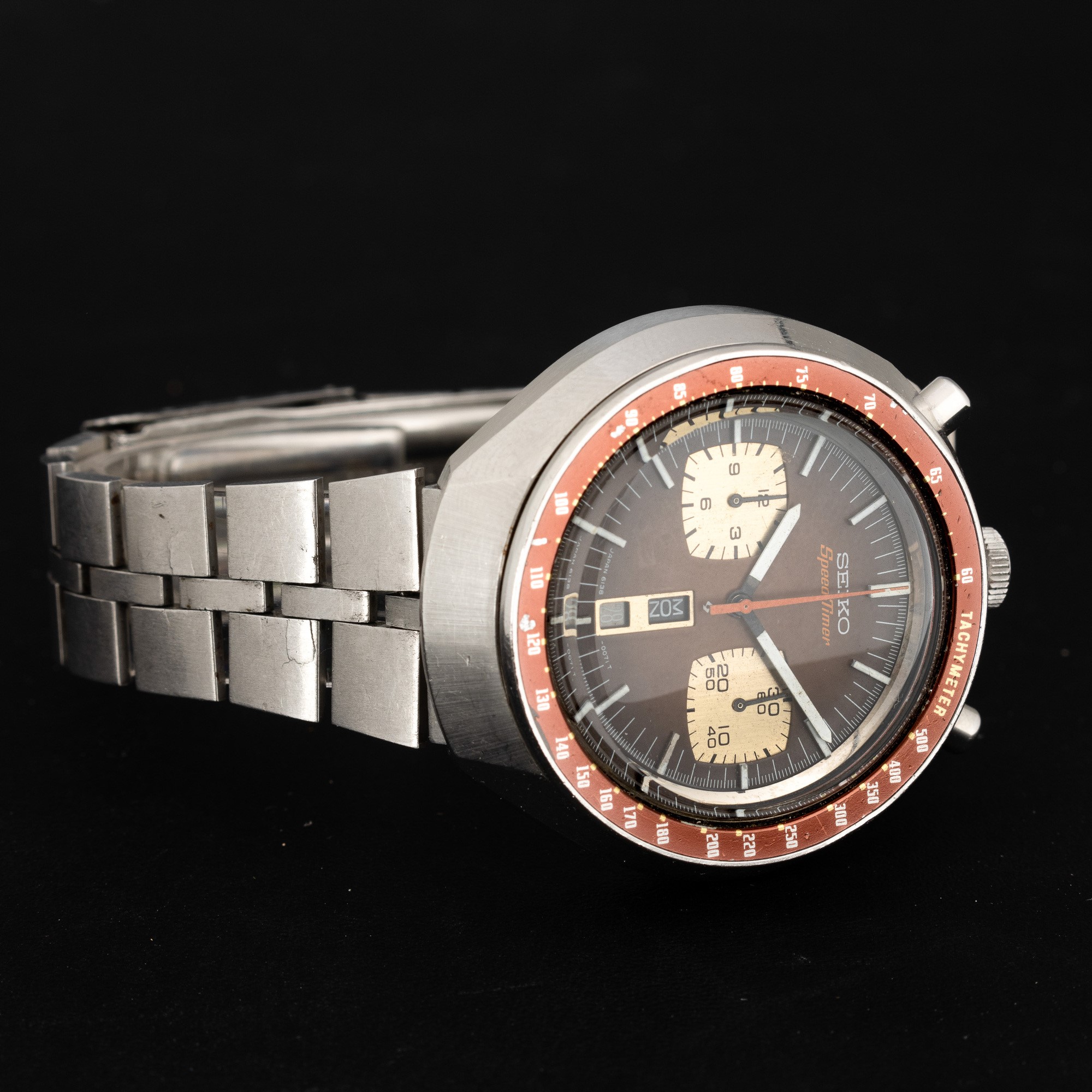 Seiko - Bull Head Cronografo in Acciaio Due Contatori, Quadrante Marrone Degradè con Indicazione ...