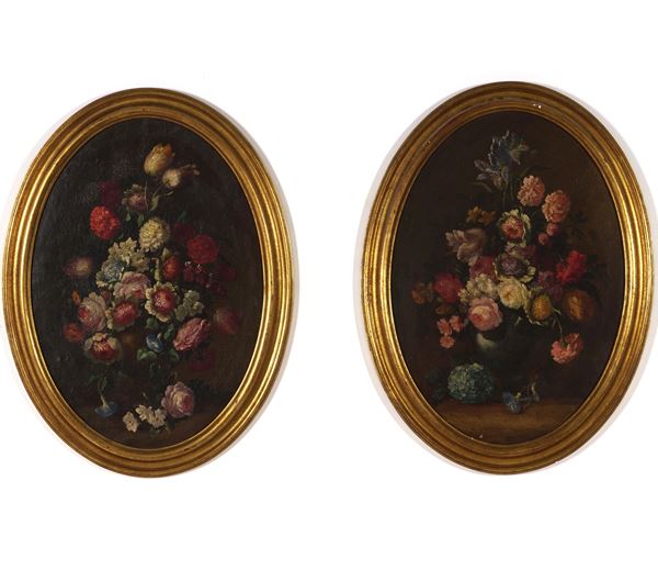 Scuola del XVIII secolo Nature morte con vasi di fiori